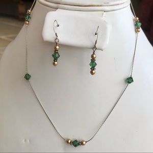 Sterling Silver, Swarovski Crystal and Pearl Necklace and Earrings- Handmade